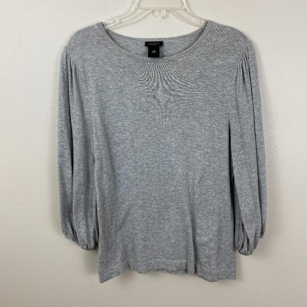 Ann Taylor Gray Balloon Sleeve Top - Picture 2 of 7